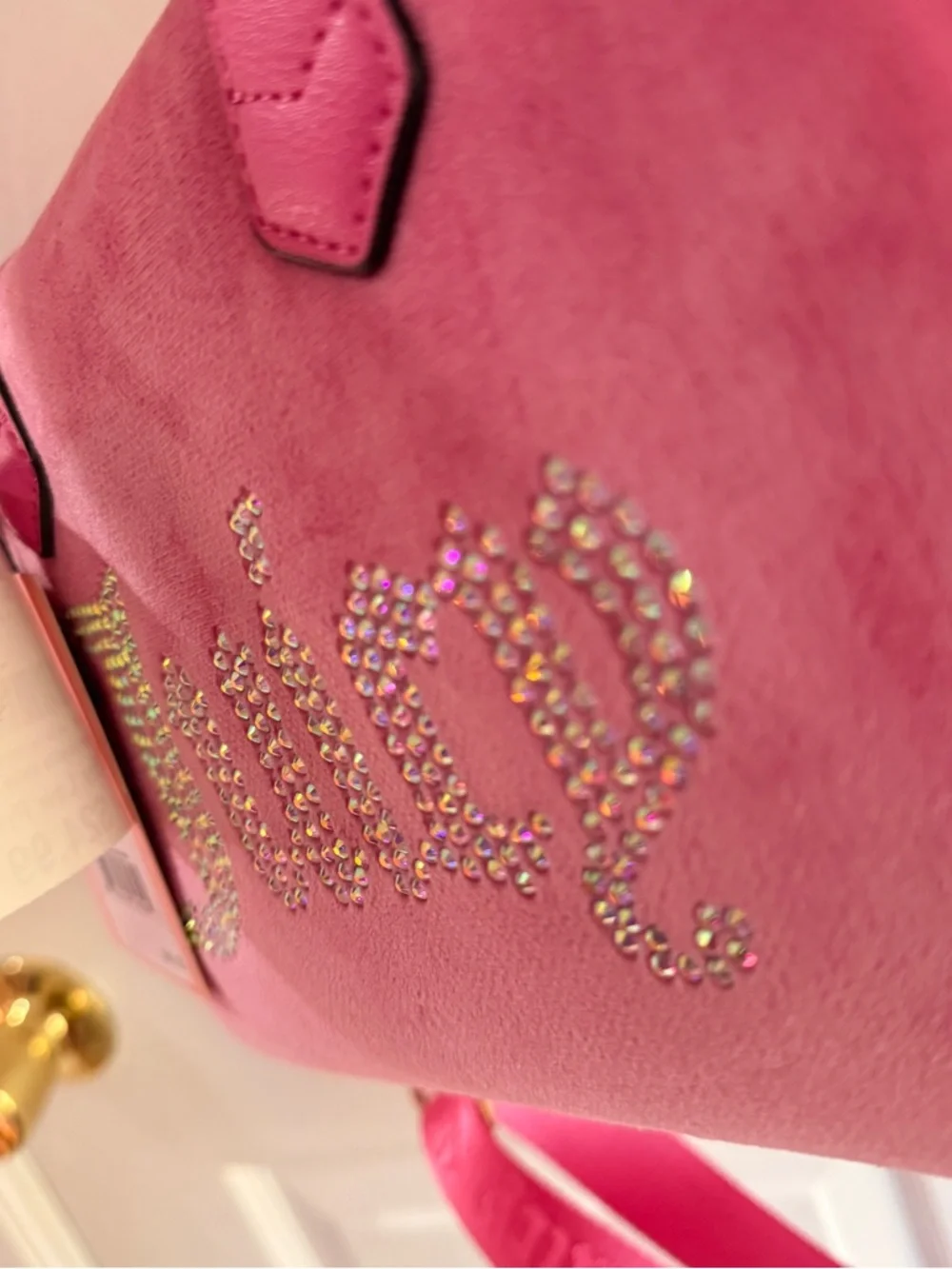 Juicy Couture Obsession Hot Pink Velvet Crystal Logo Satchel - Picture 6 of 9